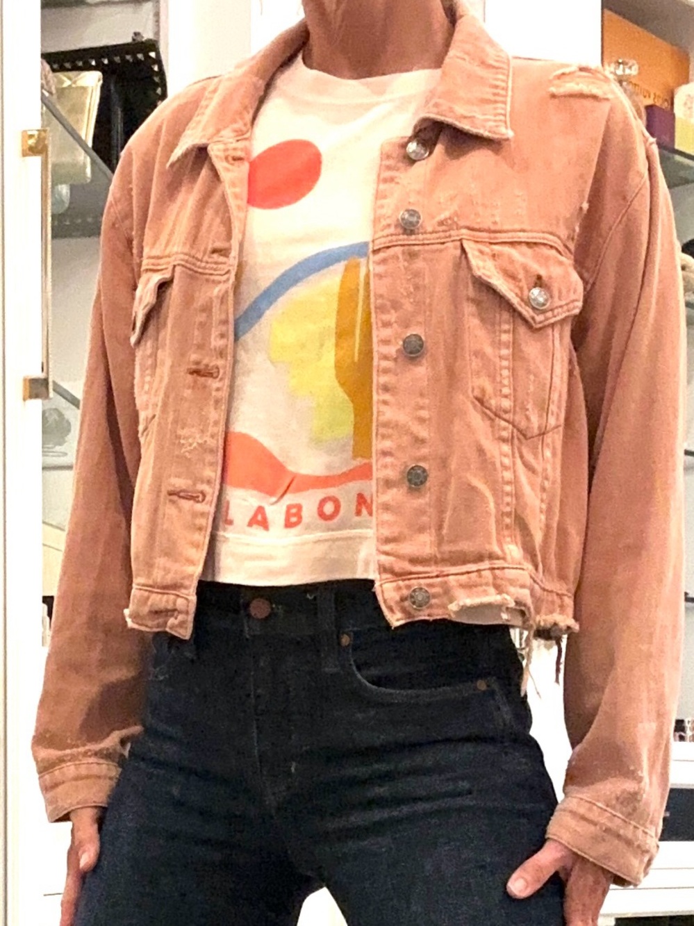 Jacket in Faded Blush Coral, Cropped & Boxy, Very Soft, Mustard Seed size Medium
